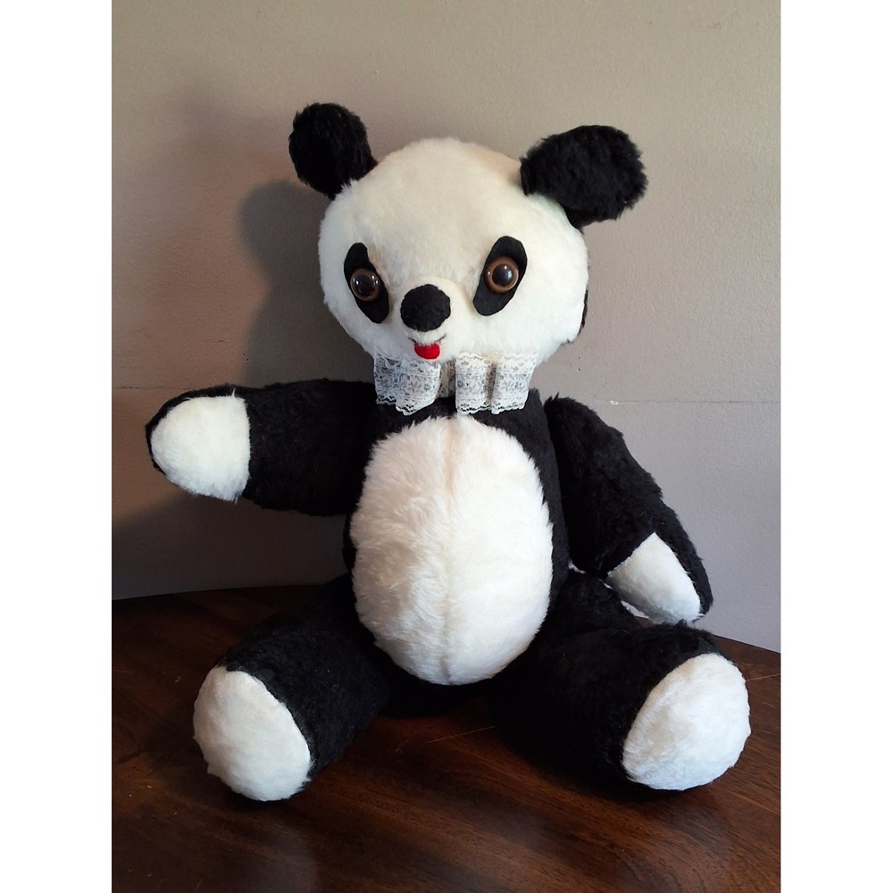 Vintage Mid Century Jointed Panda Bear Plush Toy GVC